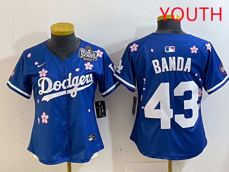Youth Los Angeles Dodgers #43 Banda Blue White Blue Sakura Edition 2025 Nike MLB Jersey style 6